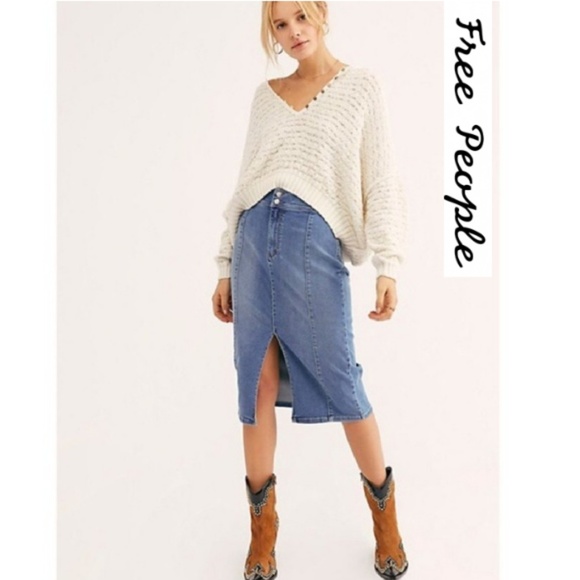 Free People Dresses & Skirts - NWT Free People Denim Blue Maddie Midi Skirt